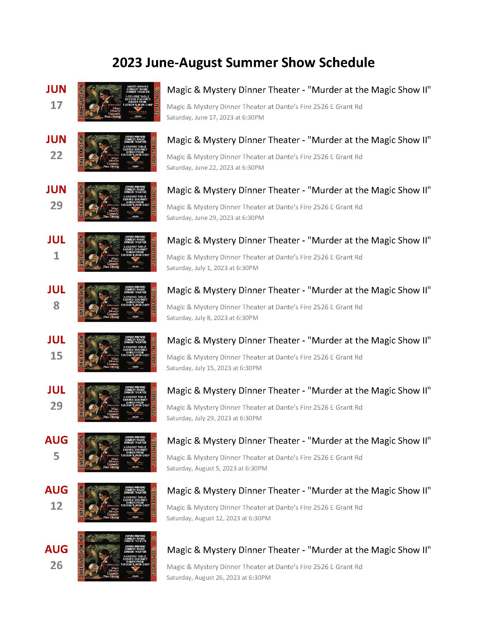 Summer Dinner Theater Schedule for 2023 1 The Mystery & Magic Dinner Theater